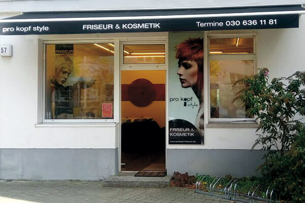 FRISEUR & KOSMETIK pro kopf style. Salon: Winckelmannstraße 57, 12487 Berlin. Aussenansicht.